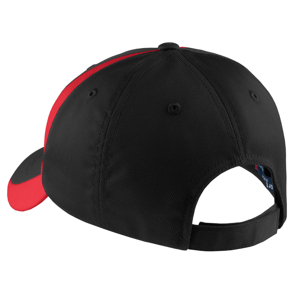 Sport-Tek Black/True Red Dry Zone Nylon Colorblock Cap