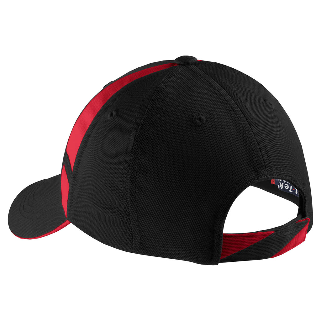 Sport-Tek Black/True Red Dry Zone Mesh Inset Cap