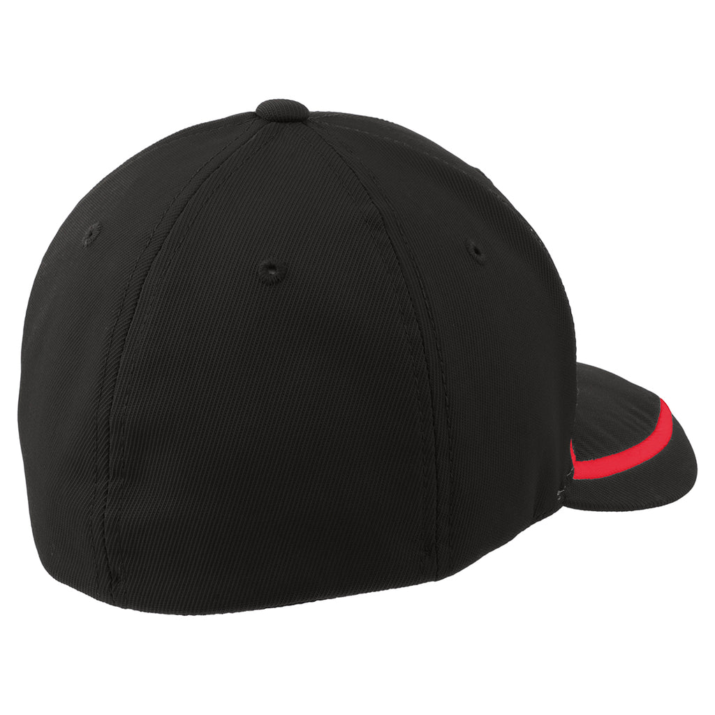 Sport-Tek Black/True Red Flexfit Performance Colorblock Cap