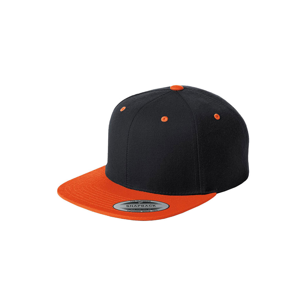 Sport-Tek Black/Deep Orange Flat Bill Snapback Cap