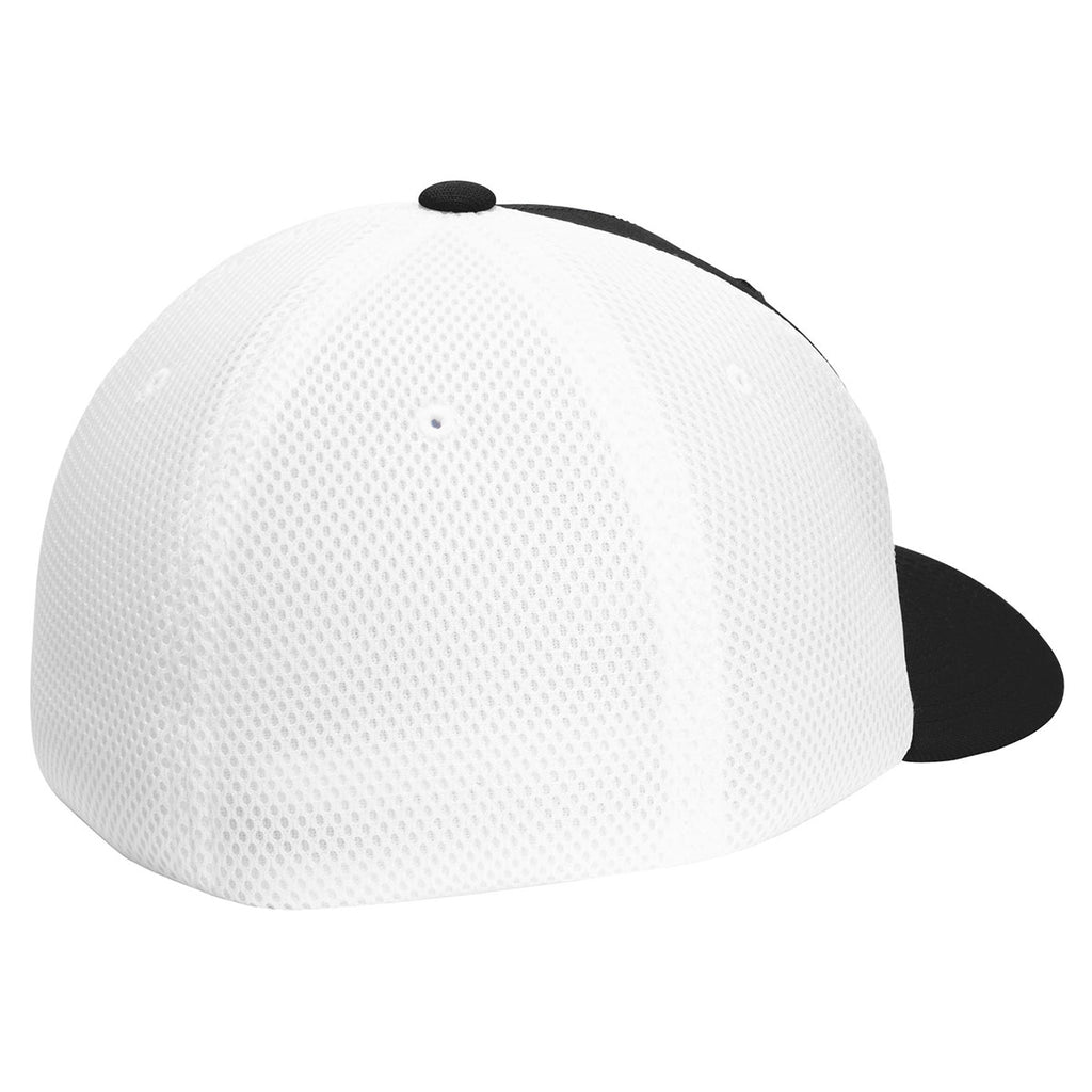 Sport-Tek Black/White Flexfit Air Mesh Back Cap