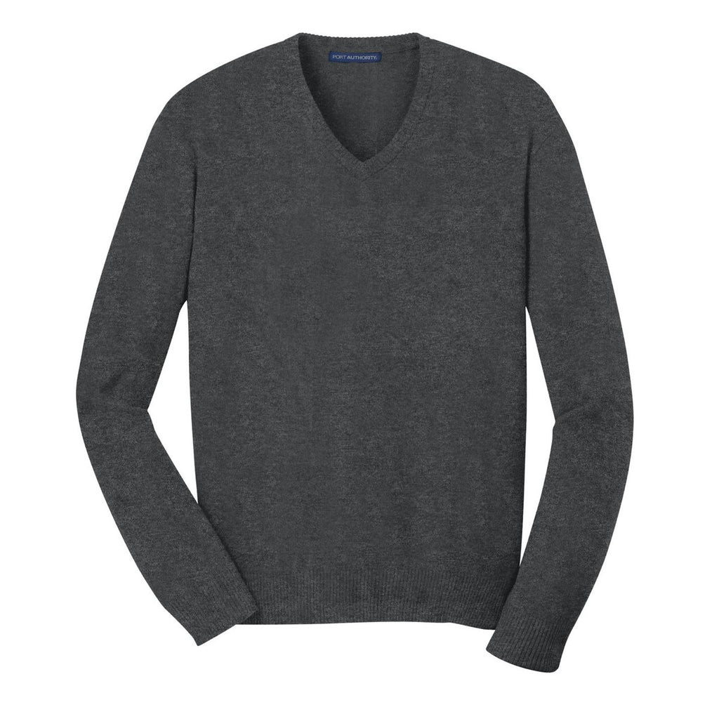 Port Authority Men's Charcoal Heather V-Neck Sweater