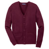 Port Authority Men's Burgundy Value V-Neck Cardigan Sweater with Pockets