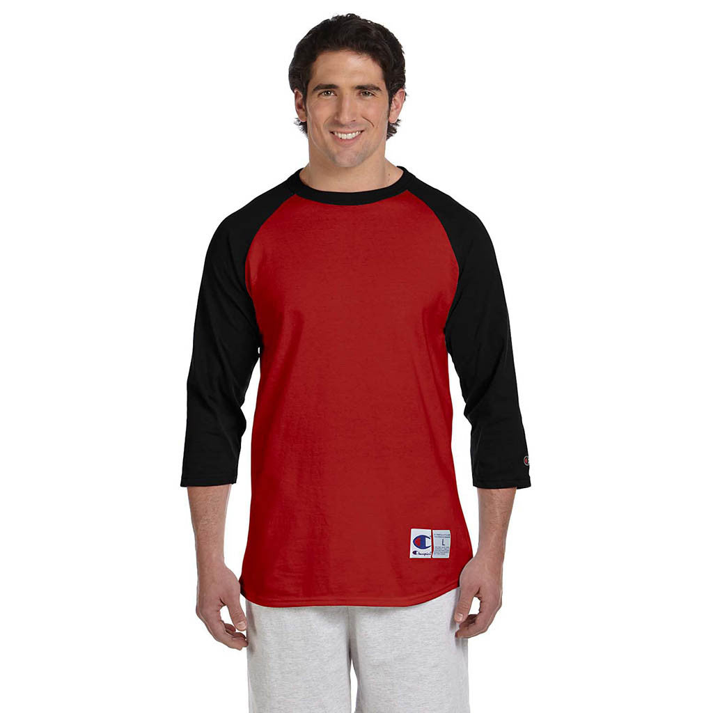 Champion Men's Scarlet/Black Baseball T-Shirt