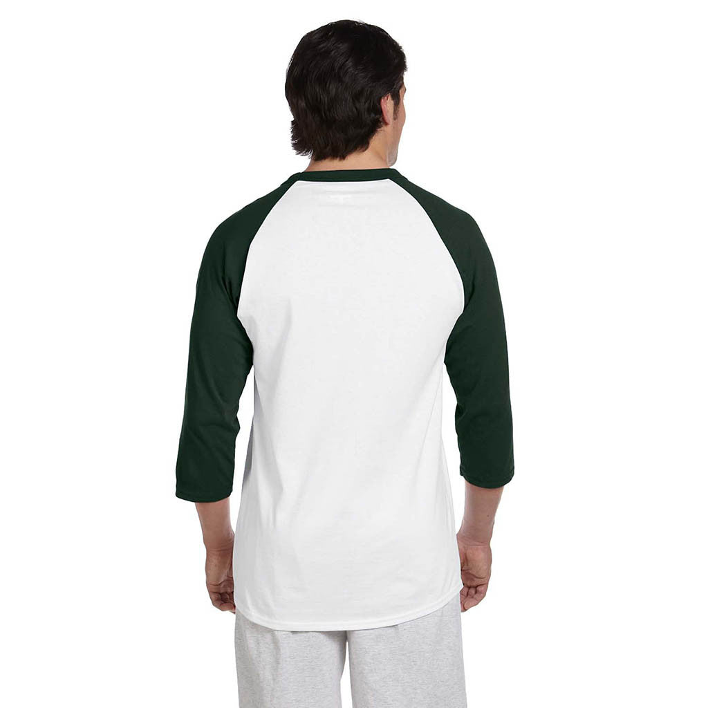 Champion Men's White/Dark Green Baseball T-Shirt