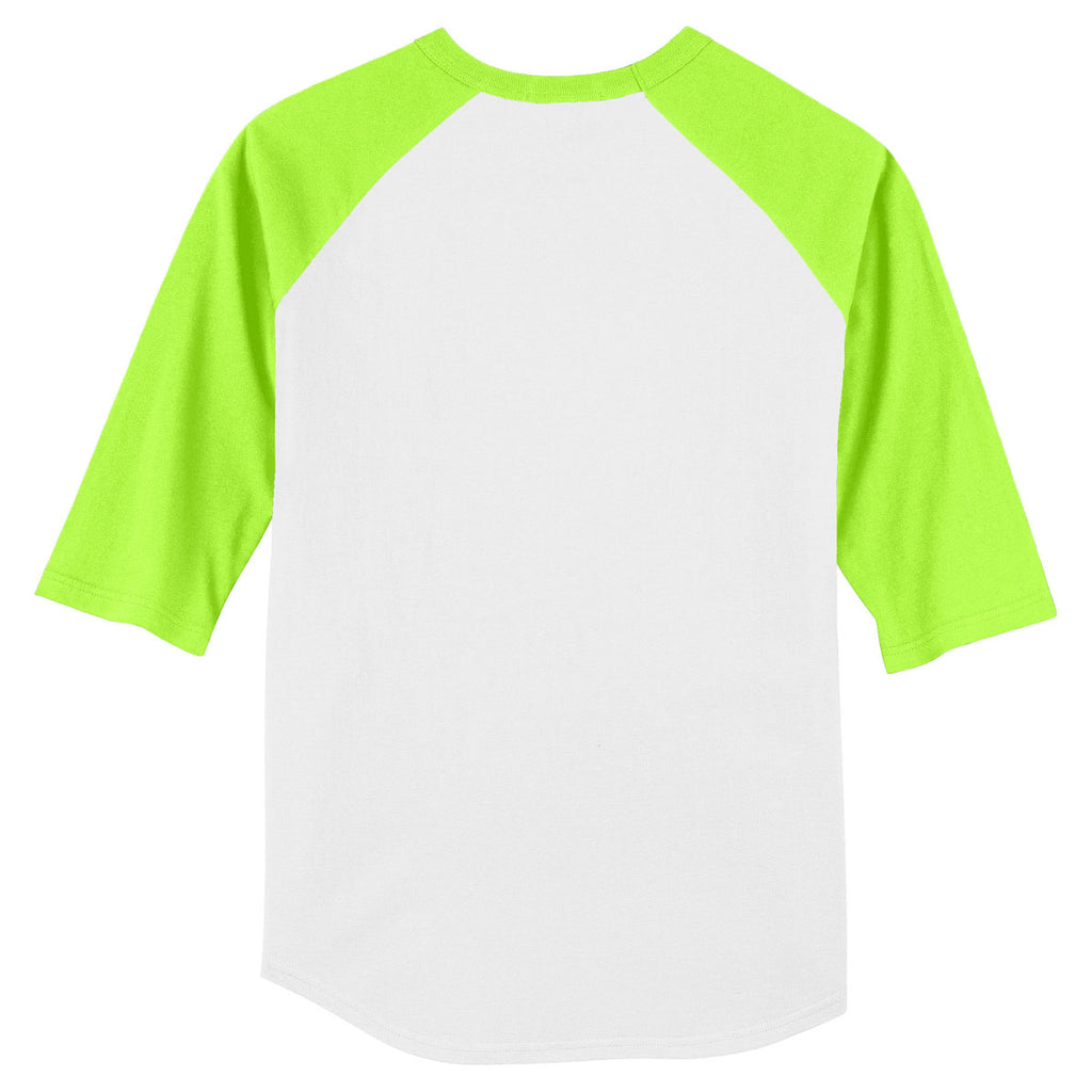 Sport-Tek Men's White/Lime Shock Colorblock Raglan Jersey