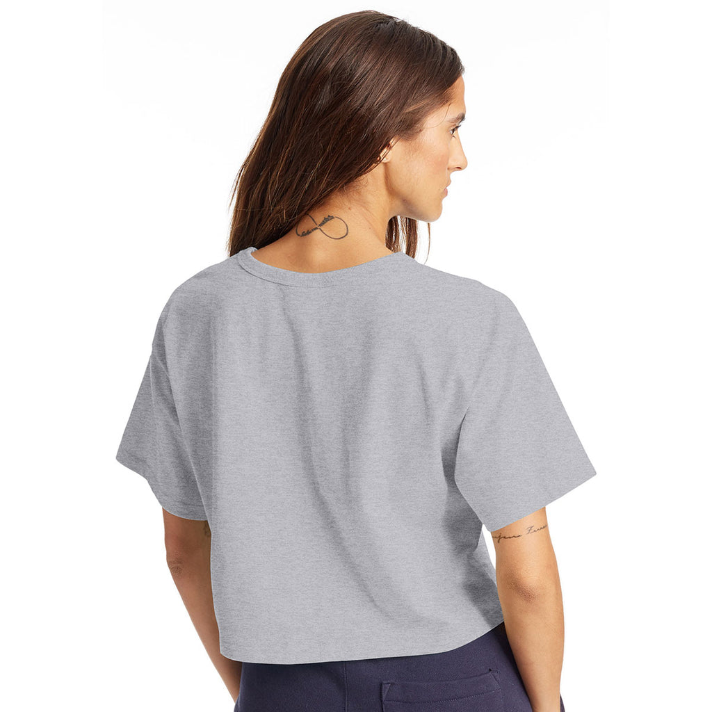 Champion Women's Oxford Grey Cropped Reverse Weave T-Shirt