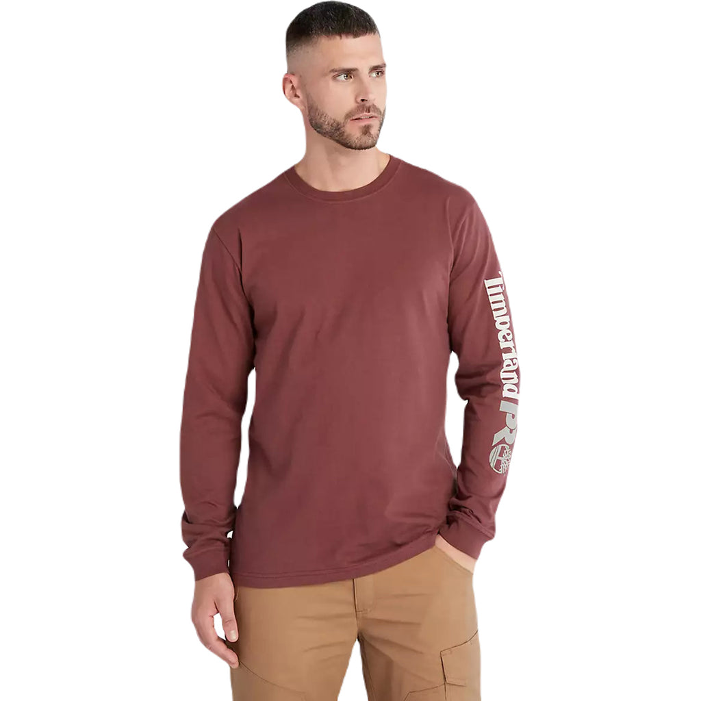 Timberland Men's Maroon Core Logo Long-Sleeve T-Shirt