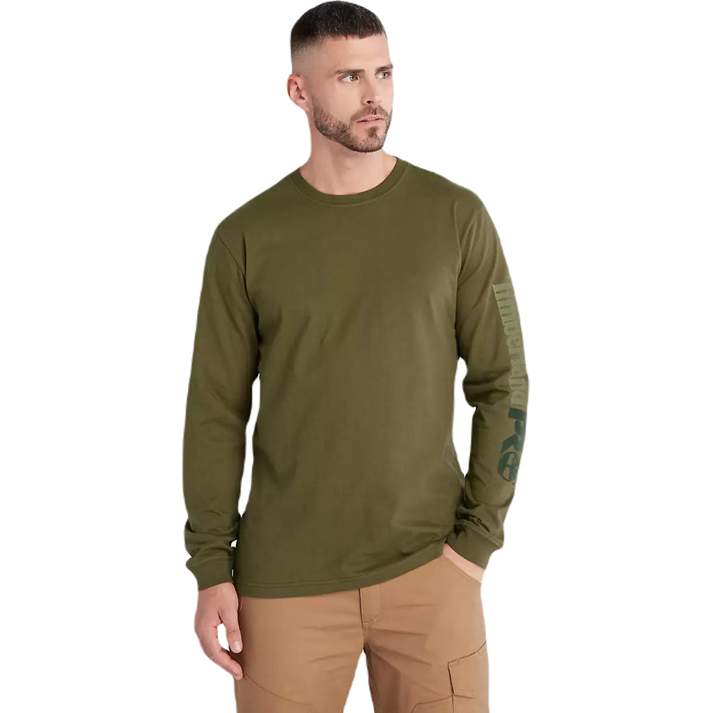 Timberland Men's Olive Night Core Logo Long-Sleeve T-Shirt