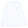 Lacoste Men's White Long Sleeve Pima Cotton Jersey V-Neck T-Shirt