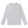 Lacoste Men's Grey Chine Long Sleeve Pima Cotton Jersey V-Neck T-Shirt