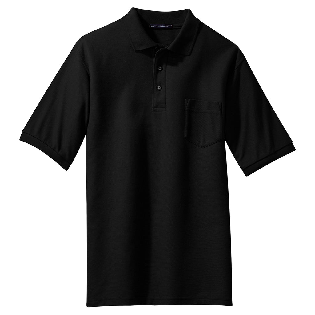 Port Authority Men's Black Tall Silk Touch Polo with Pocket