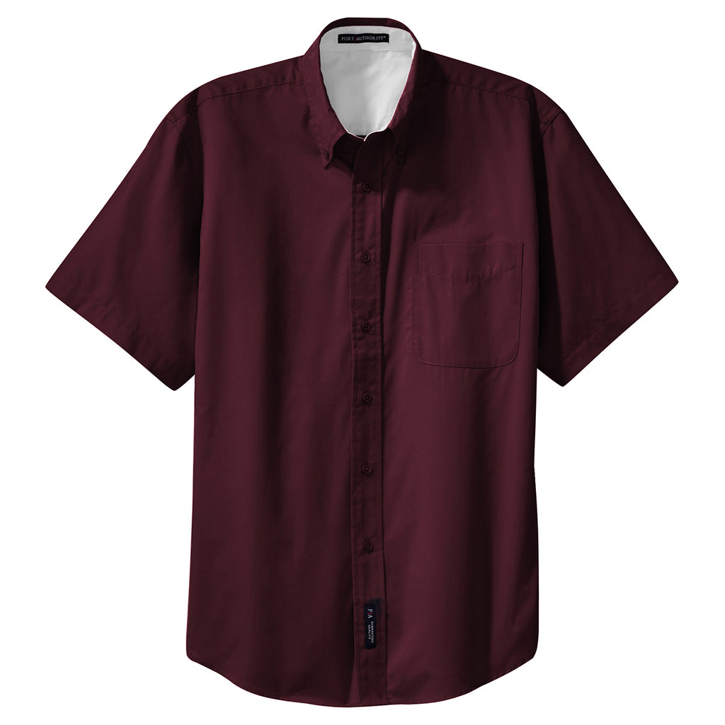 Port Authority Men's Burgundy/Light Stone Tall Short Sleeve Easy Care Shirt