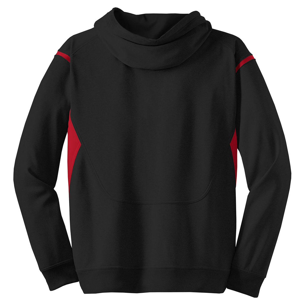 Sport-Tek Men's Black/ True Red Tall Tech Fleece Colorblock Hooded Sweatshirt