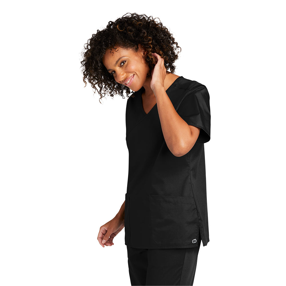 WonderWink Women's Black WorkFlex Mock Wrap Top