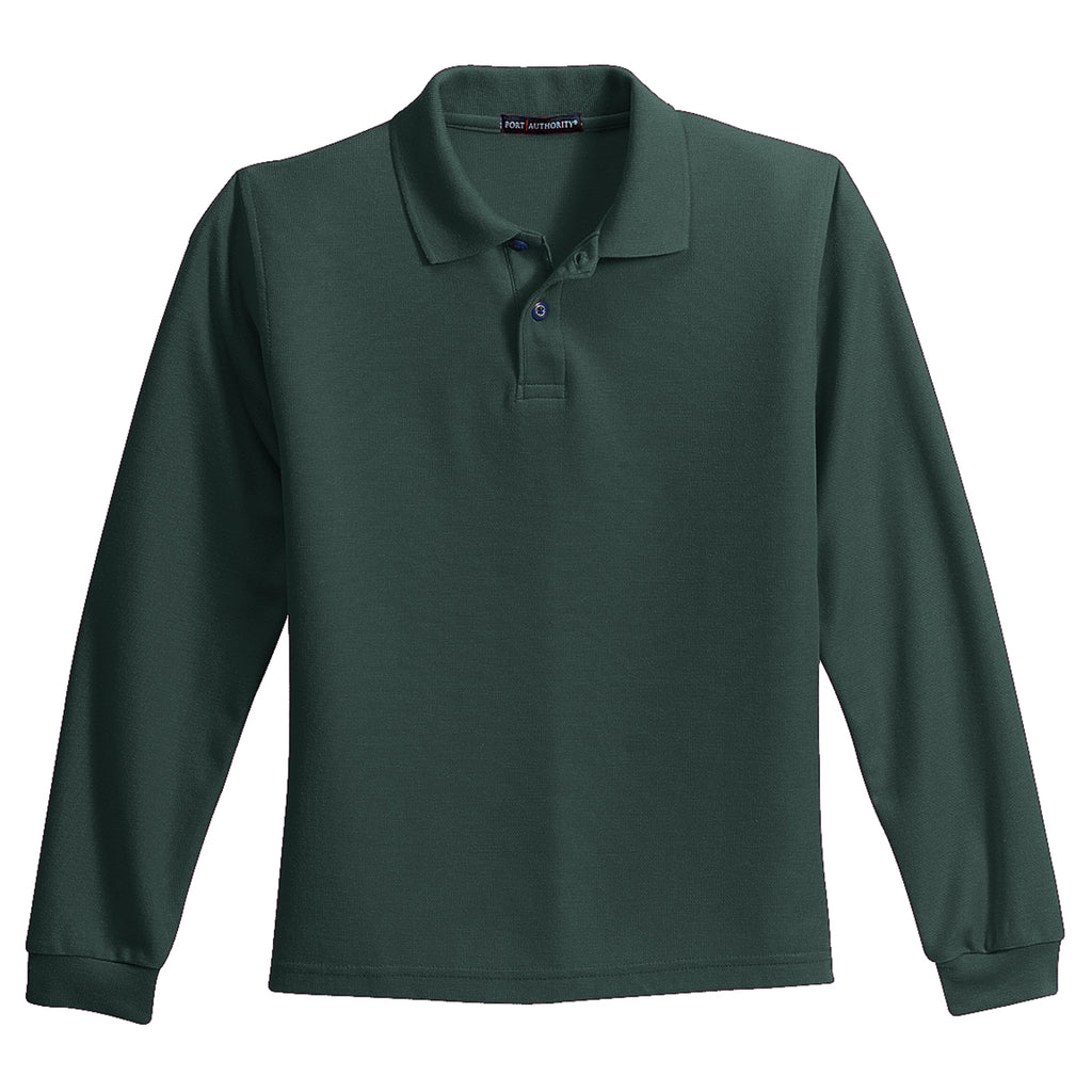 Port Authority Youth Dark Green Long Sleeve Silk Touch Polo