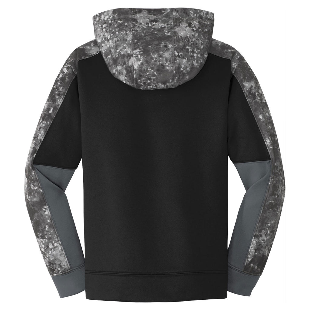 Sport-Tek Youth Black/Black Sport-Wick Mineral Freeze Fleece Colorblock Hooded Pullover