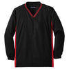 Sport-Tek Youth Black/True Red Tipped V-Neck Raglan Wind Shirt