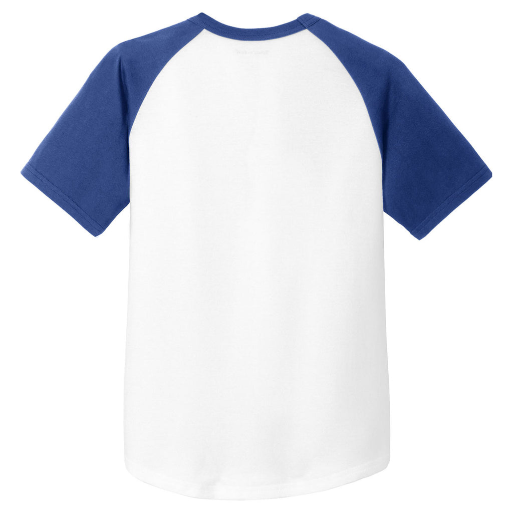 Sport-Tek Youth White/Royal Short Sleeve Colorblock Raglan Jersey